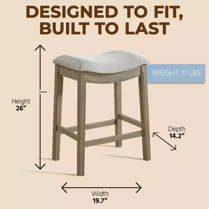 Tabouret de comptoir sans dossier rembourré gris, cadre en chêne recyclé, lot de 2
