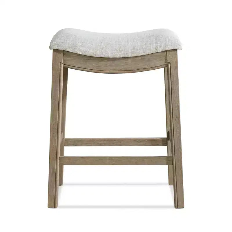 Tabouret de comptoir sans dossier rembourré gris, cadre en chêne recyclé, lot de 2