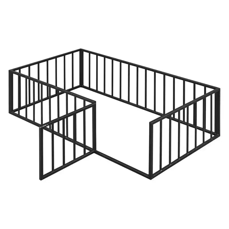 Cadre de lit au sol en métal avec barrière et porte – Noir/Rose/Blanc, Simple/Double/Queen, 1 personne