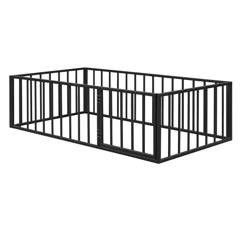 Cadre de lit au sol en métal avec barrière et porte – Noir/Rose/Blanc, Simple/Double/Queen, 1 personne
