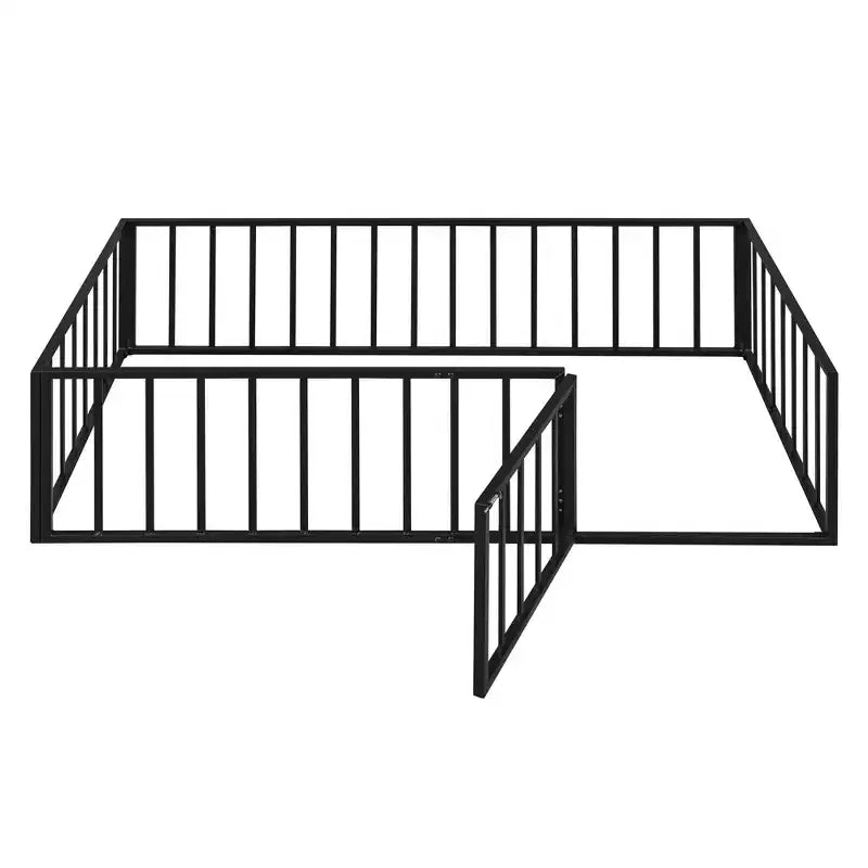 Cadre de lit au sol en métal avec barrière et porte – Noir/Rose/Blanc, Simple/Double/Queen, 1 personne