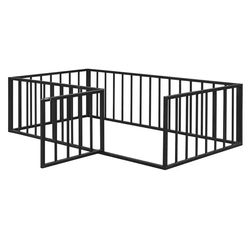 Cadre de lit au sol en métal avec barrière et porte – Noir/Rose/Blanc, Simple/Double/Queen, 1 personne