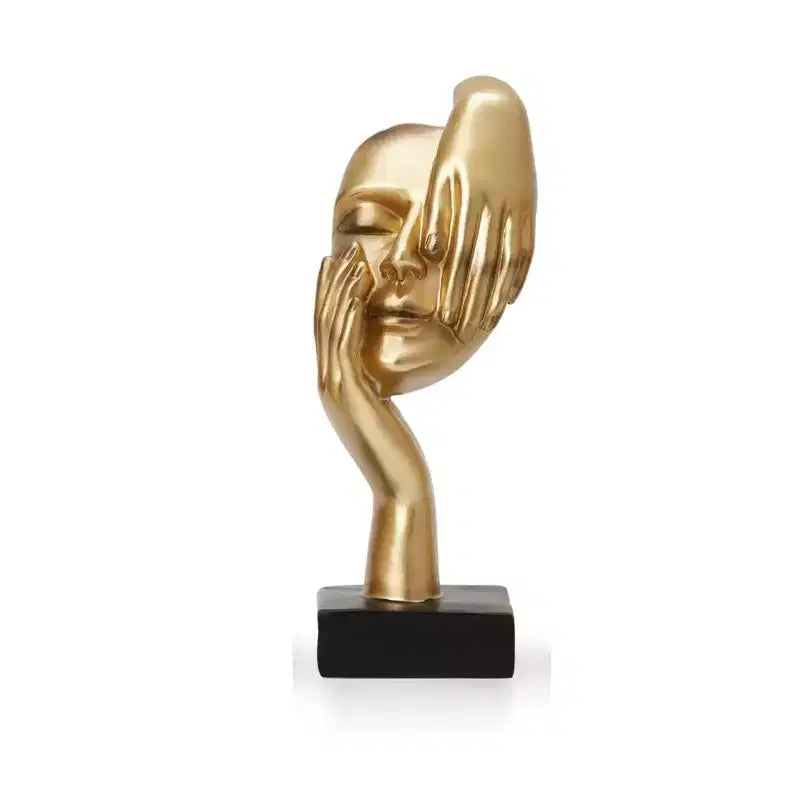 Sculpture de masque abstraite en résine dorée – Décoration d'intérieur, 2 tailles, 1 personne