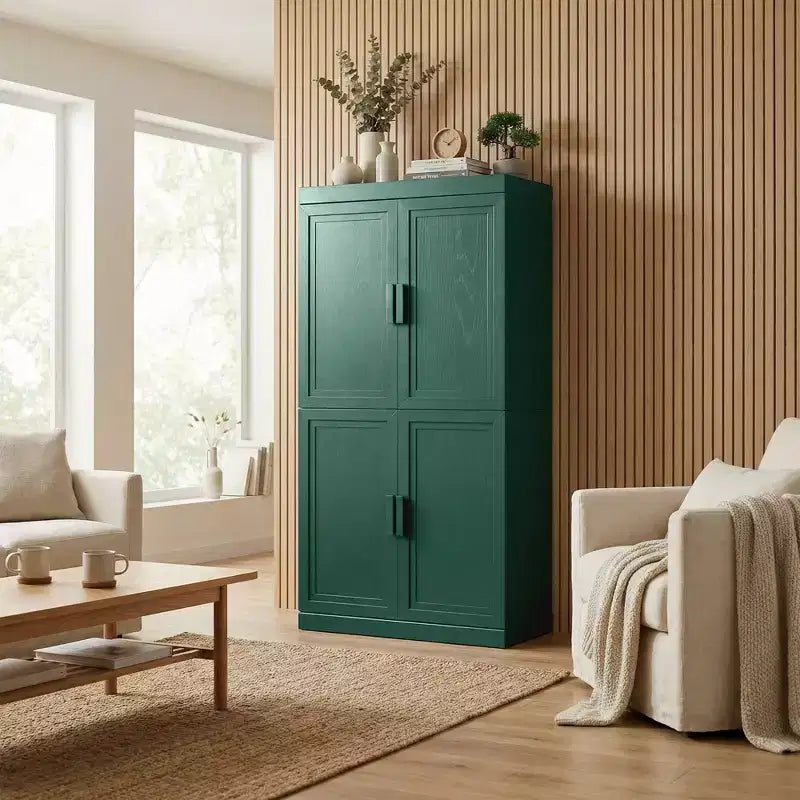 Meuble de rangement autoportant à 4 portes bleu foncé/vert foncé avec étagères réglables, 31"L × 62"/72"H, pour 1