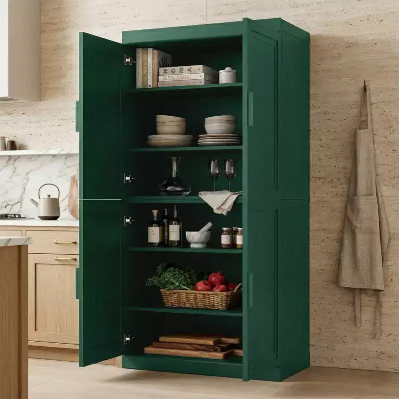 Meuble de rangement autoportant à 4 portes bleu foncé/vert foncé avec étagères réglables, 31"L × 62"/72"H, pour 1