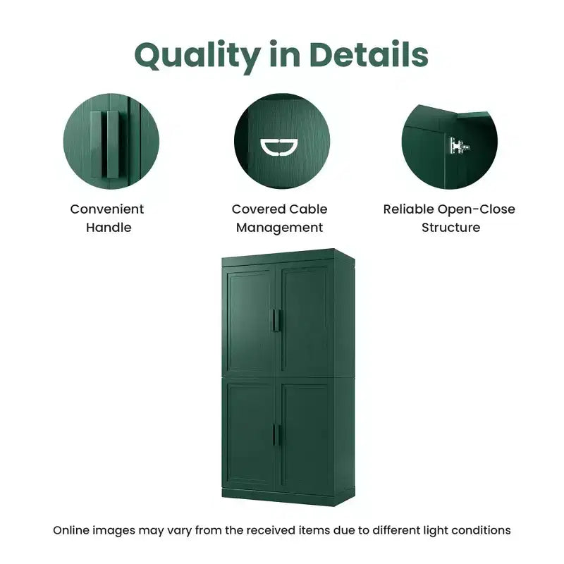 Meuble de rangement autoportant à 4 portes bleu foncé/vert foncé avec étagères réglables, 31"L × 62"/72"H, pour 1