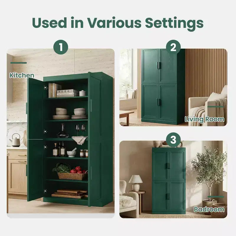 Meuble de rangement autoportant à 4 portes bleu foncé/vert foncé avec étagères réglables, 31"L × 62"/72"H, pour 1