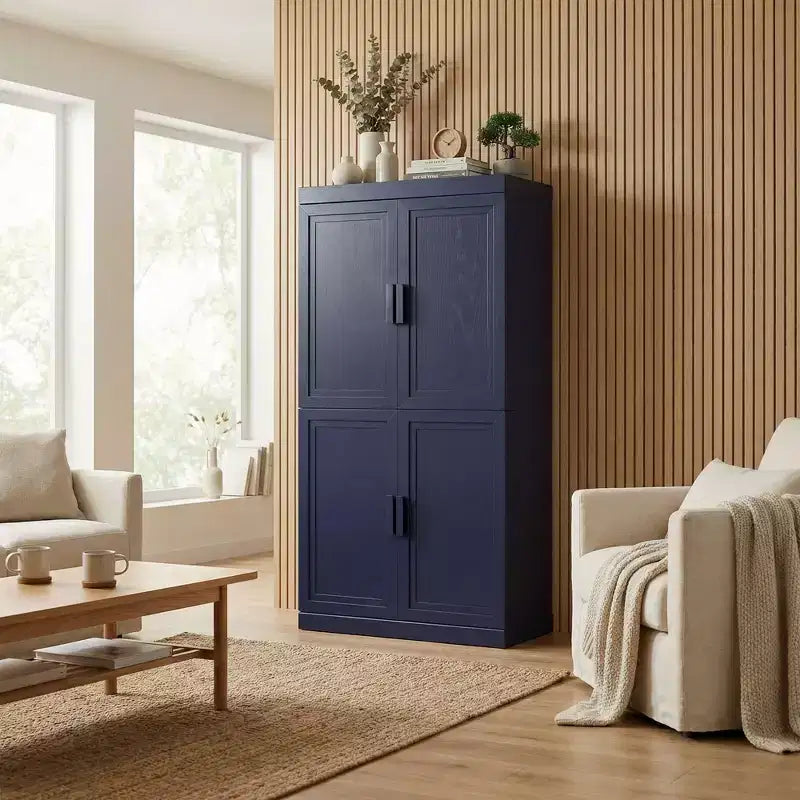 Meuble de rangement autoportant à 4 portes bleu foncé/vert foncé avec étagères réglables, 31"L × 62"/72"H, pour 1