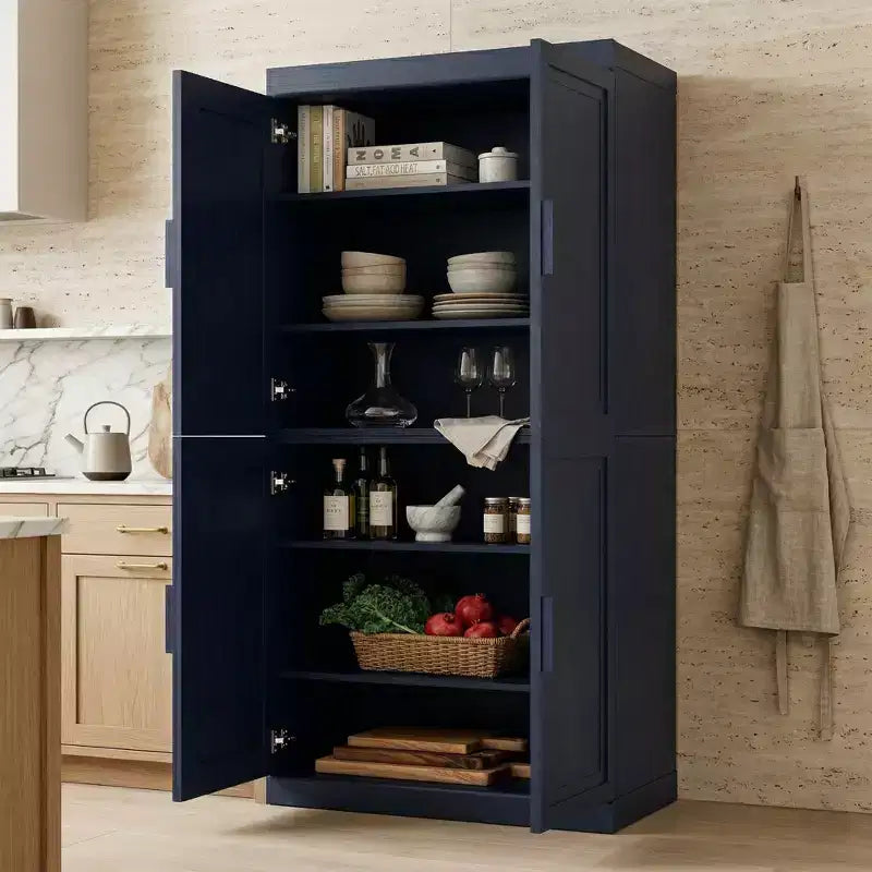 Meuble de rangement autoportant à 4 portes bleu foncé/vert foncé avec étagères réglables, 31"L × 62"/72"H, pour 1