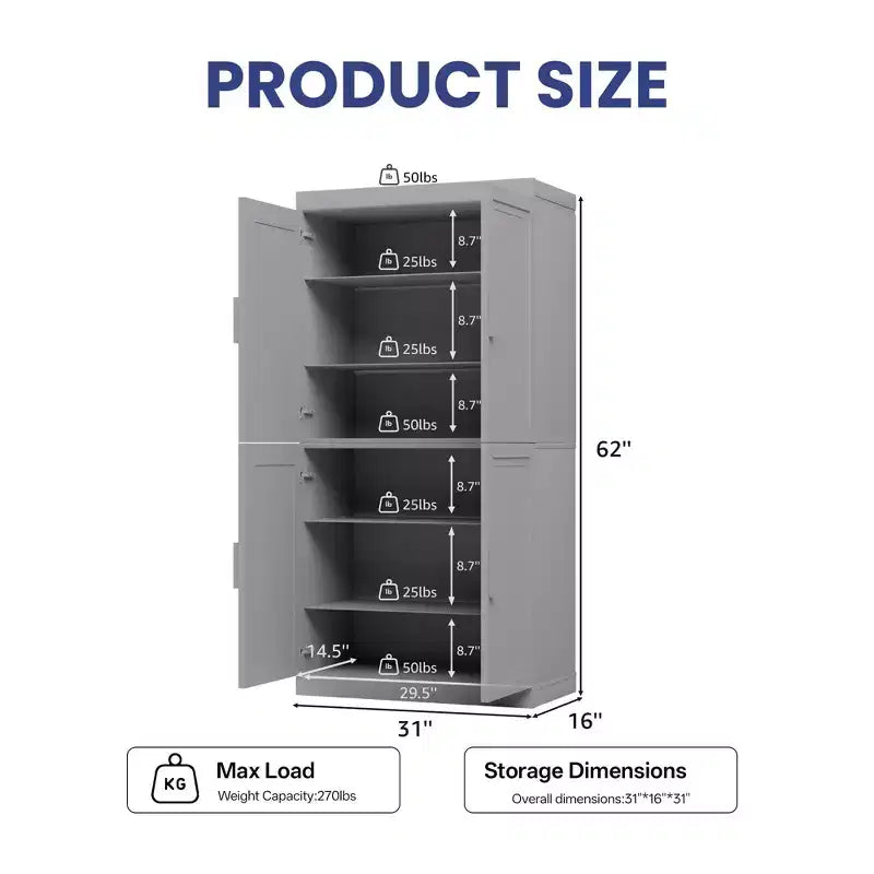 Meuble de rangement autoportant à 4 portes bleu foncé/vert foncé avec étagères réglables, 31"L × 62"/72"H, pour 1