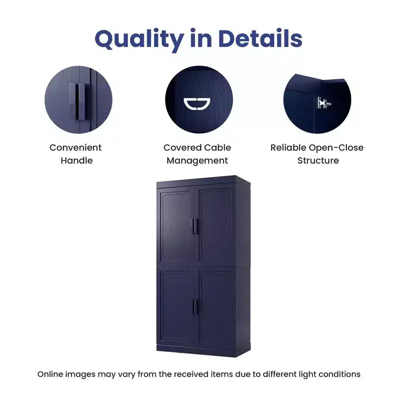 Meuble de rangement autoportant à 4 portes bleu foncé/vert foncé avec étagères réglables, 31"L × 62"/72"H, pour 1