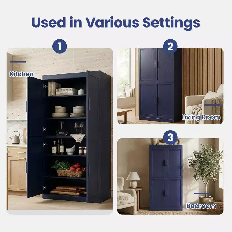 Meuble de rangement autoportant à 4 portes bleu foncé/vert foncé avec étagères réglables, 31"L × 62"/72"H, pour 1