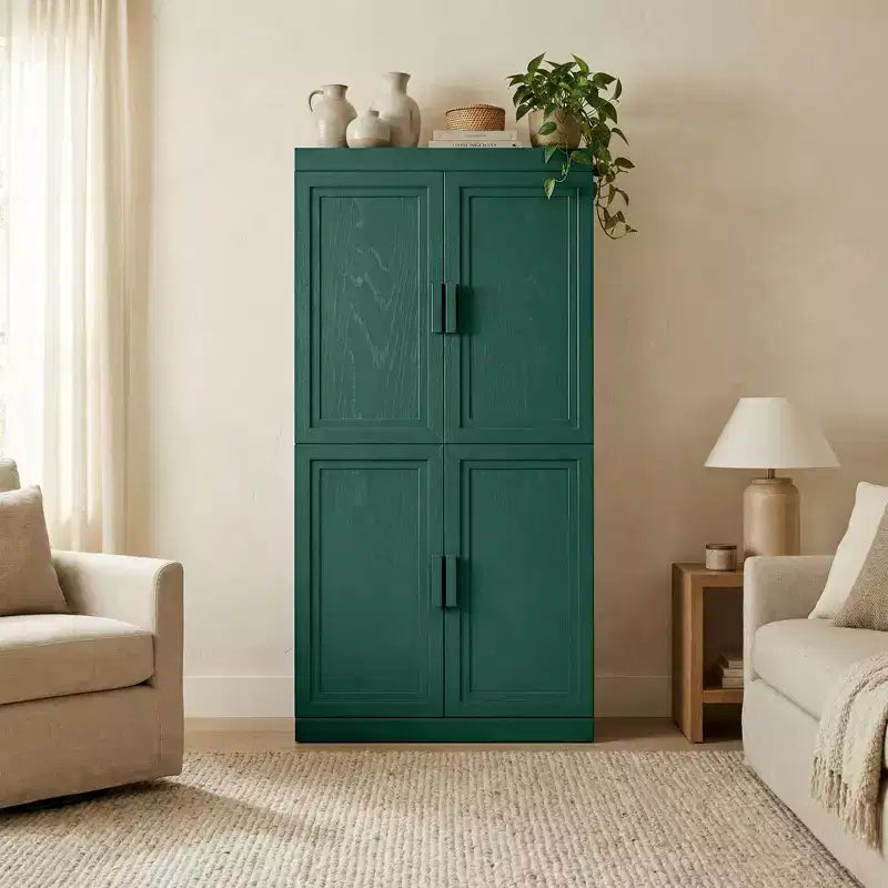 Meuble de rangement autoportant à 4 portes bleu foncé/vert foncé avec étagères réglables, 31"L × 62"/72"H, pour 1