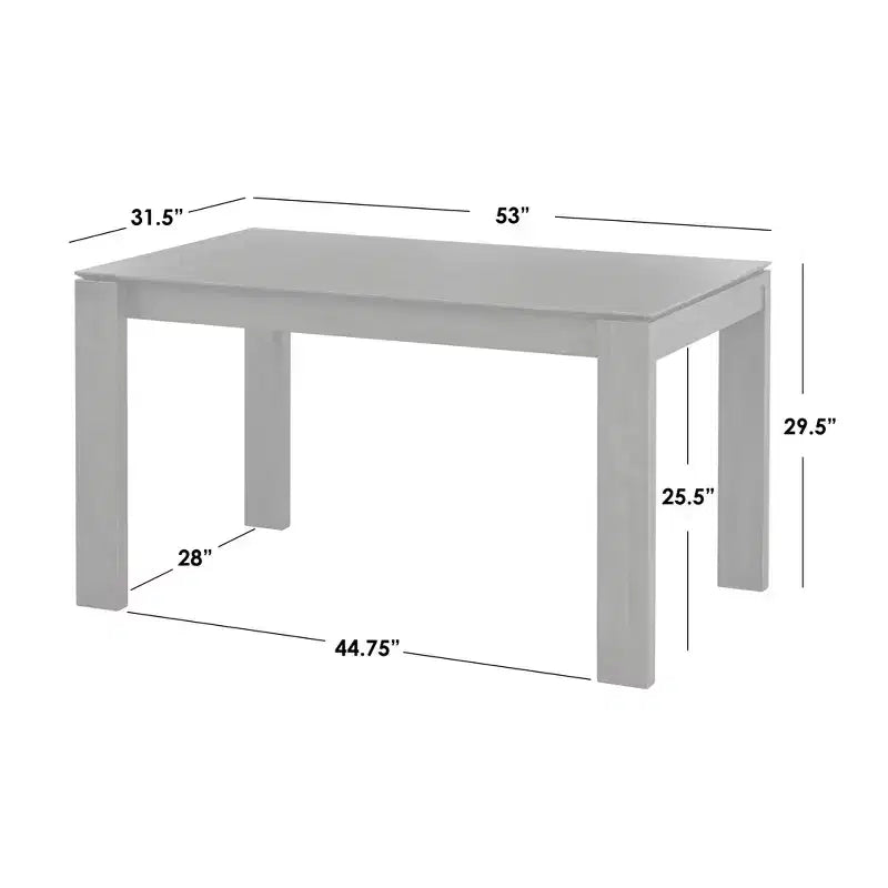 Table à manger rectangulaire grise, 4 places, cadre en bois