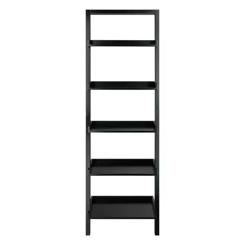 Étagère murale inclinée noire à 5 niveaux – Bibliothèque contemporaine en bois pour 1