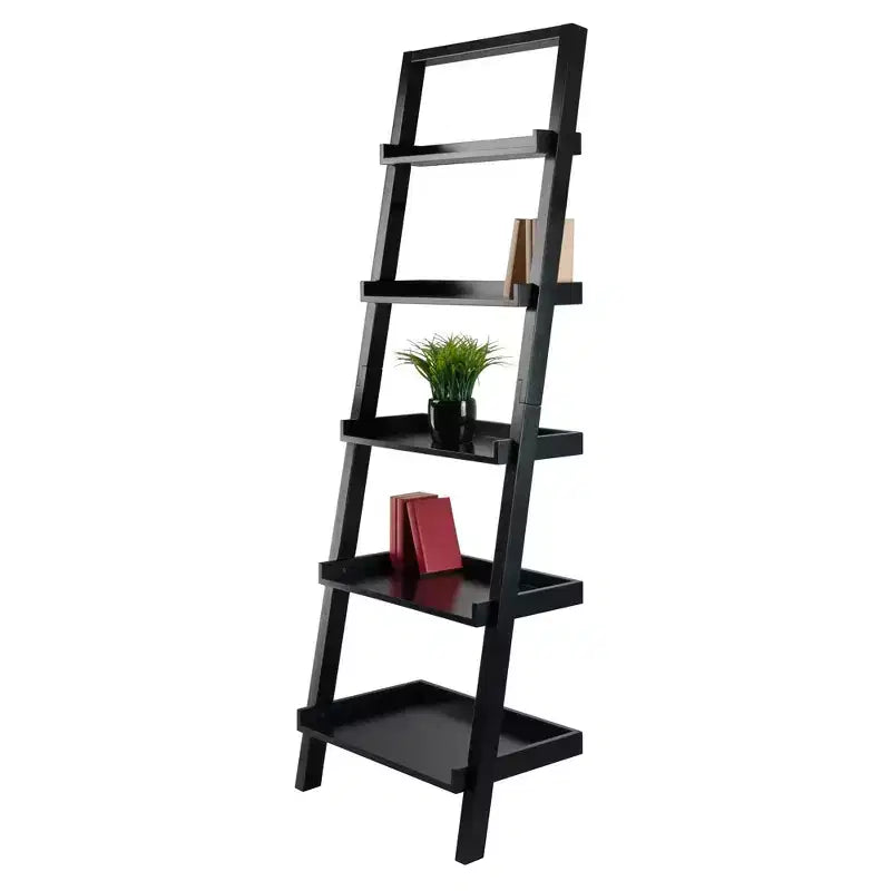Étagère murale inclinée noire à 5 niveaux – Bibliothèque contemporaine en bois pour 1