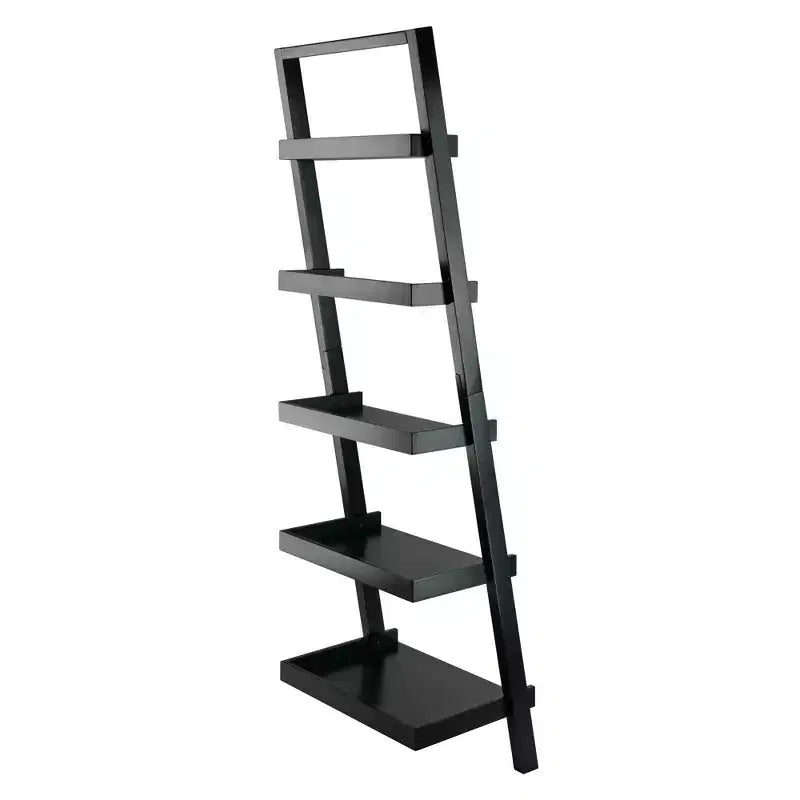 Étagère murale inclinée noire à 5 niveaux – Bibliothèque contemporaine en bois pour 1
