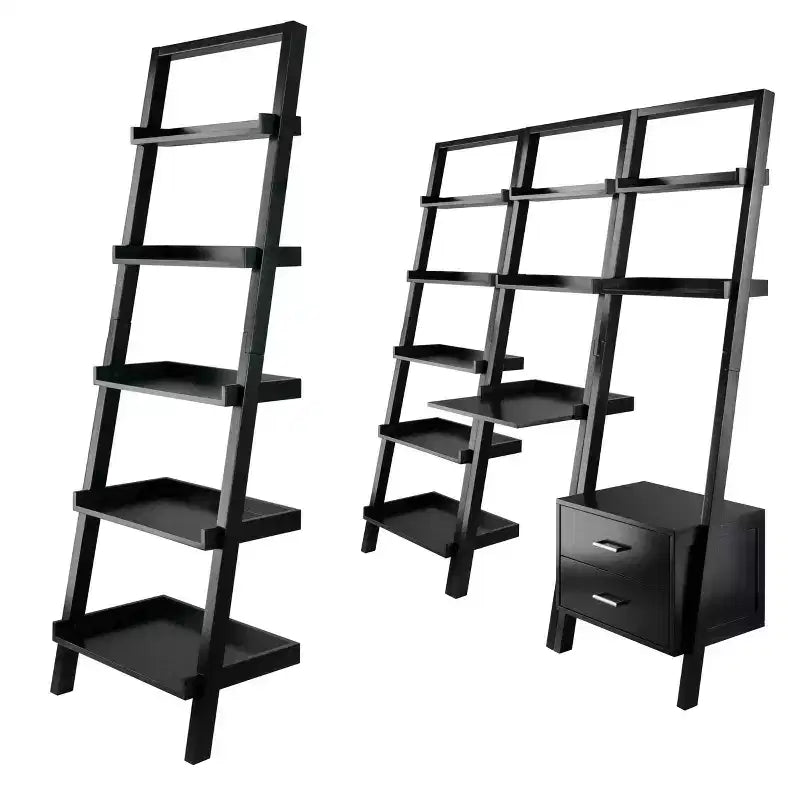 Étagère murale inclinée noire à 5 niveaux – Bibliothèque contemporaine en bois pour 1