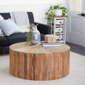 Table basse ronde en bois de récupération marron – Rustique, 1 pièce