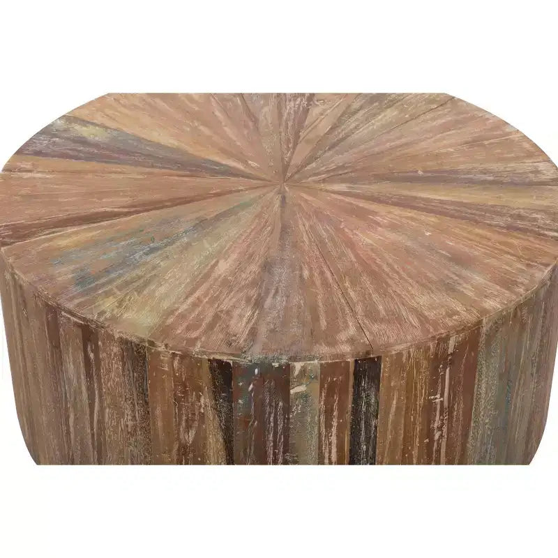 Table basse ronde en bois de récupération marron – Rustique, 1 pièce
