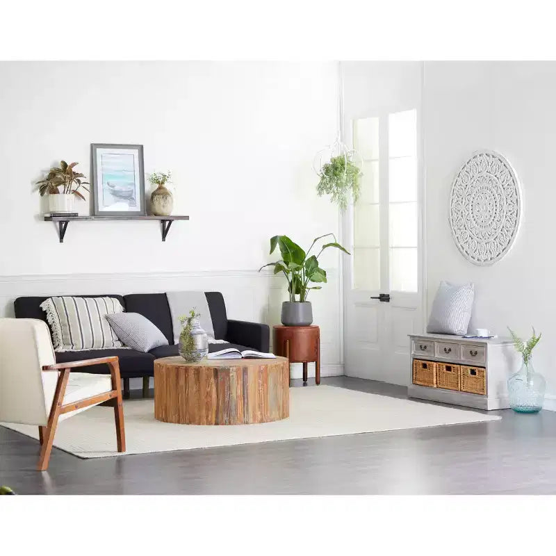 Table basse ronde en bois de récupération marron – Rustique, 1 pièce