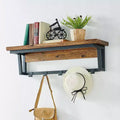 Étagère porte-manteaux en bois marron foncé et métal noir – 5 crochets, 1 personne