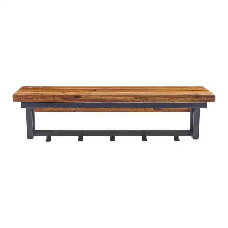 Étagère porte-manteaux en bois marron foncé et métal noir – 5 crochets, 1 personne