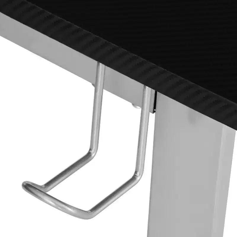 Bureau de gamer d'angle en fibre de carbone noire avec étagères pour moniteurs, 2 personnes