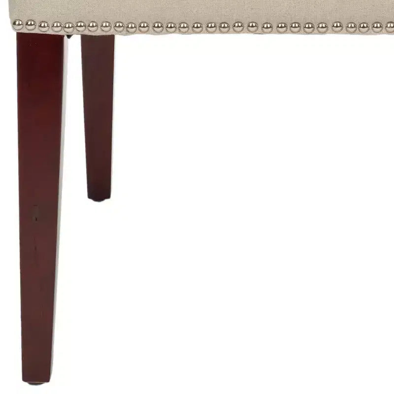 Chaise de salle à manger taupe en lin, sans accoudoirs, dossier haut, garniture cloutée – Lot de 2