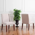 Chaise de salle à manger taupe en lin, sans accoudoirs, dossier haut, garniture cloutée – Lot de 2