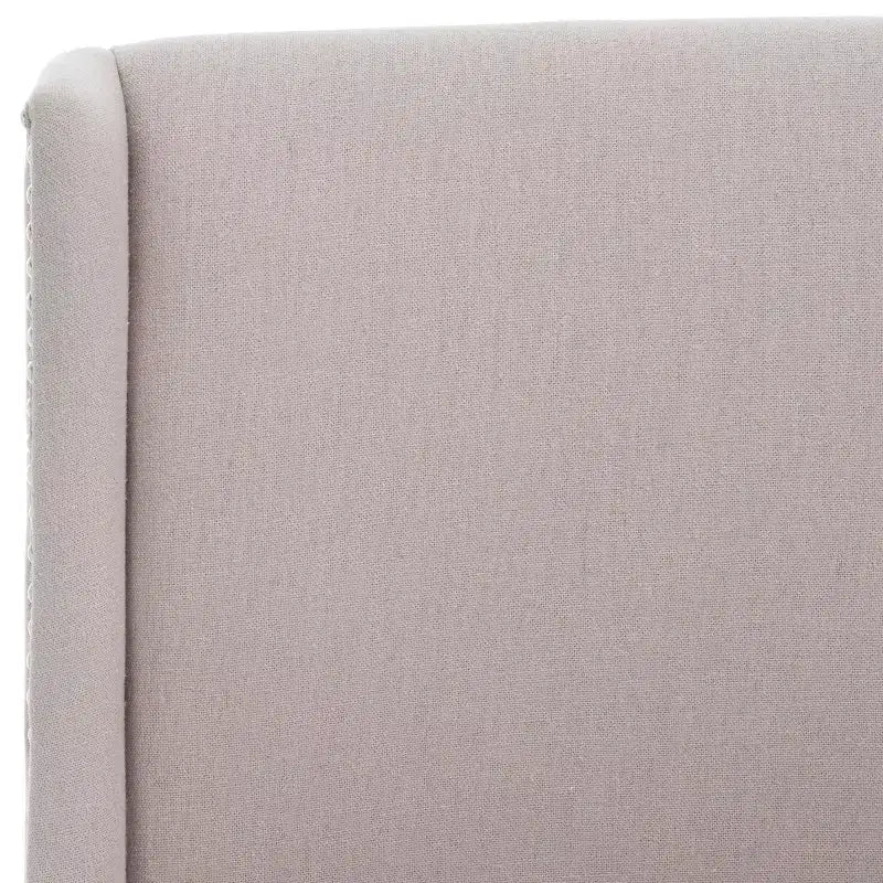 Chaise de salle à manger taupe en lin, sans accoudoirs, dossier haut, garniture cloutée – Lot de 2