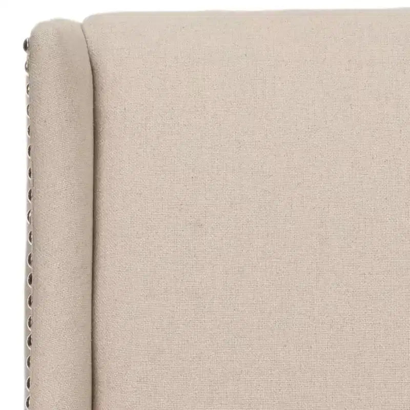 Chaise de salle à manger taupe en lin, sans accoudoirs, dossier haut, garniture cloutée – Lot de 2