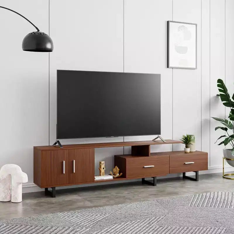 Meuble TV 55" – Moderne du milieu du siècle | Ébène / Chêne / Noyer / Blanc | Convient aux téléviseurs jusqu'à 69"
