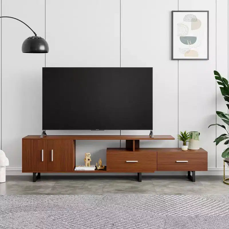 Meuble TV 55" – Moderne du milieu du siècle | Ébène / Chêne / Noyer / Blanc | Convient aux téléviseurs jusqu'à 69"
