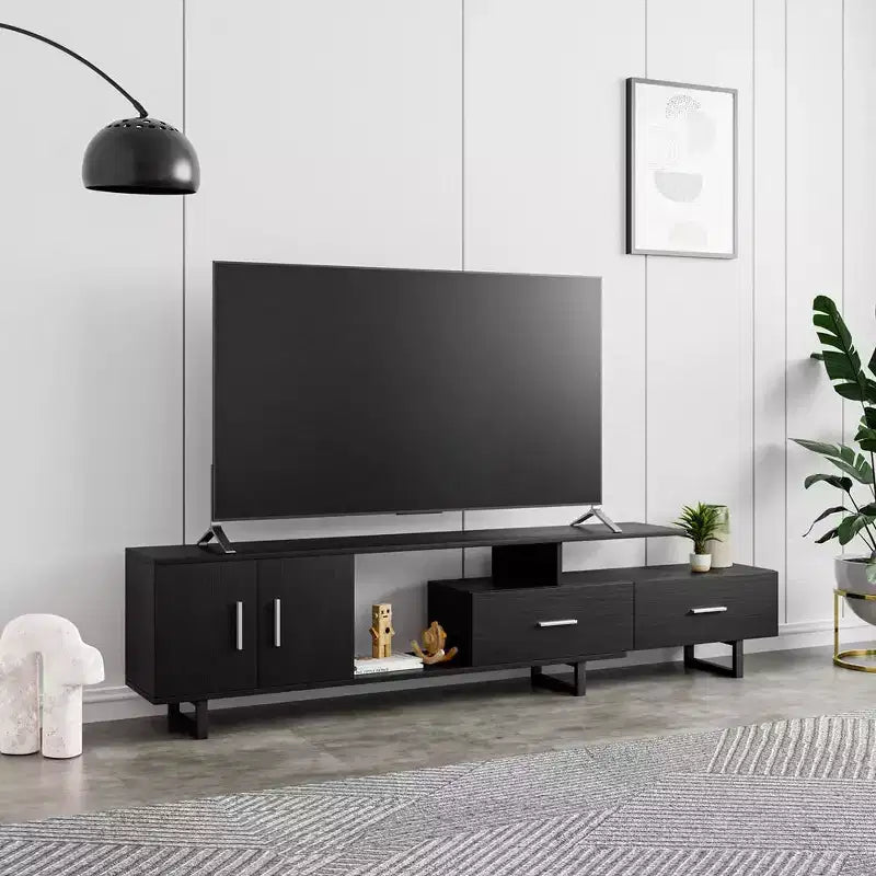 Meuble TV 55" – Moderne du milieu du siècle | Ébène / Chêne / Noyer / Blanc | Convient aux téléviseurs jusqu'à 69"