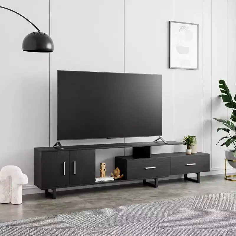 Meuble TV 55" – Moderne du milieu du siècle | Ébène / Chêne / Noyer / Blanc | Convient aux téléviseurs jusqu'à 69"