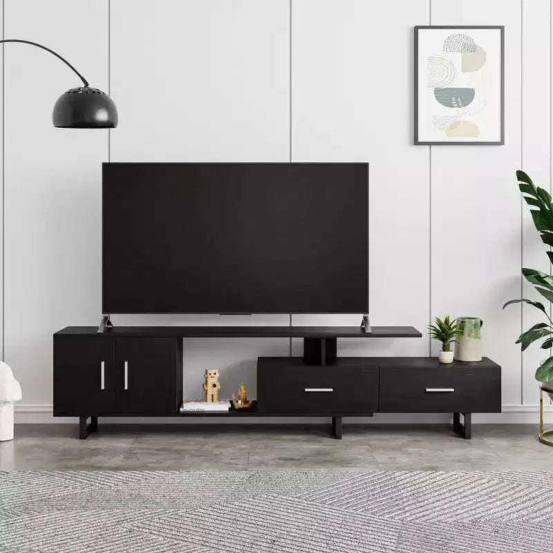 Meuble TV 55" – Moderne du milieu du siècle | Ébène / Chêne / Noyer / Blanc | Convient aux téléviseurs jusqu'à 69"