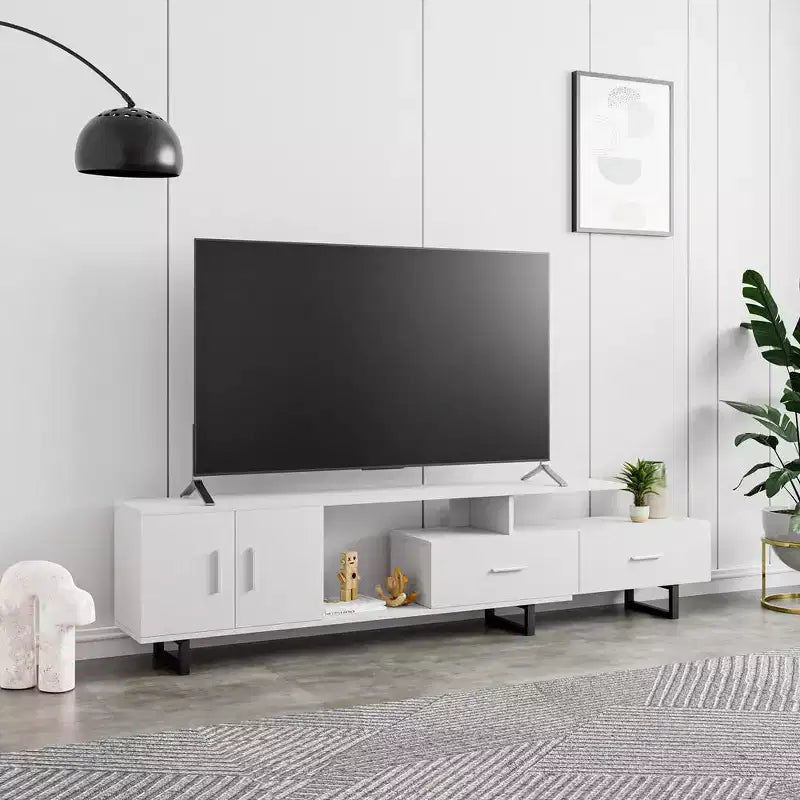 Meuble TV 55" – Moderne du milieu du siècle | Ébène / Chêne / Noyer / Blanc | Convient aux téléviseurs jusqu'à 69"