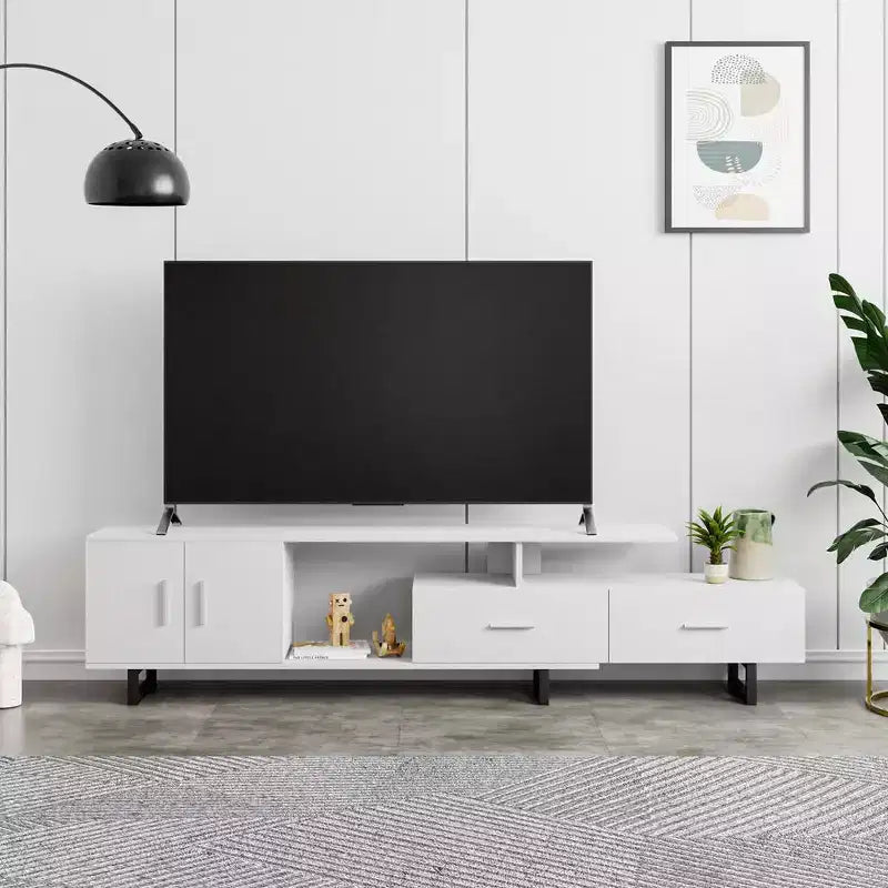 Meuble TV 55" – Moderne du milieu du siècle | Ébène / Chêne / Noyer / Blanc | Convient aux téléviseurs jusqu'à 69"