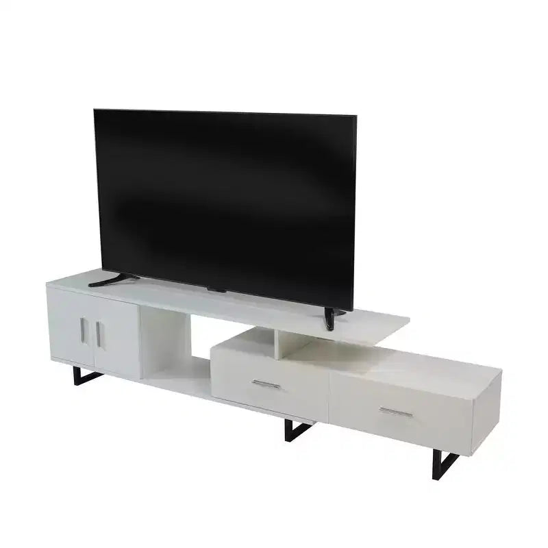 Meuble TV 55" – Moderne du milieu du siècle | Ébène / Chêne / Noyer / Blanc | Convient aux téléviseurs jusqu'à 69"