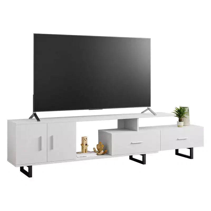 Meuble TV 55" – Moderne du milieu du siècle | Ébène / Chêne / Noyer / Blanc | Convient aux téléviseurs jusqu'à 69"
