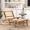 Fauteuil d'appoint en teck et rotin naturel avec ottoman – 1 place, sans accoudoirs