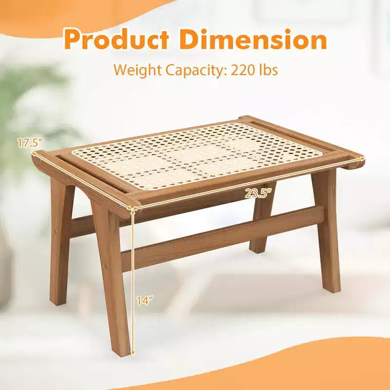 Fauteuil d'appoint en teck et rotin naturel avec ottoman – 1 place, sans accoudoirs