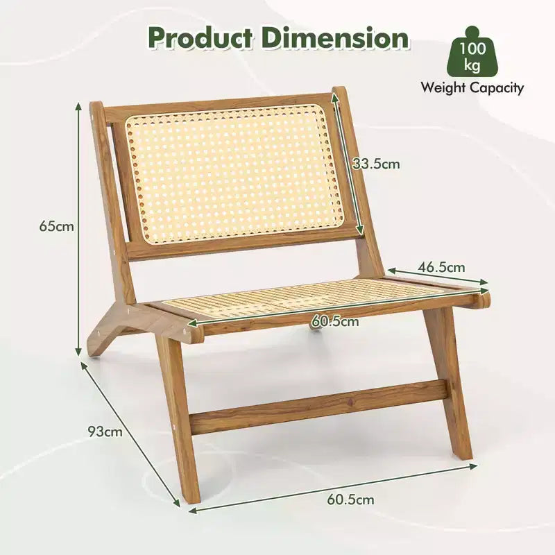 Fauteuil d'appoint en teck et rotin naturel avec ottoman – 1 place, sans accoudoirs