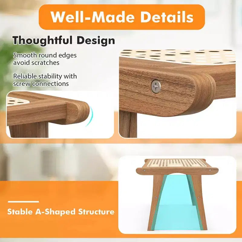 Fauteuil d'appoint en teck et rotin naturel avec ottoman – 1 place, sans accoudoirs