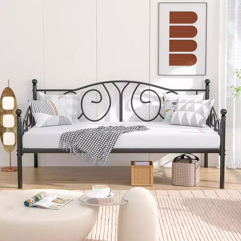 Cadre de lit de repos double en métal – Noir/Blanc/Or/Rose, Canapé et lit, 1 personne