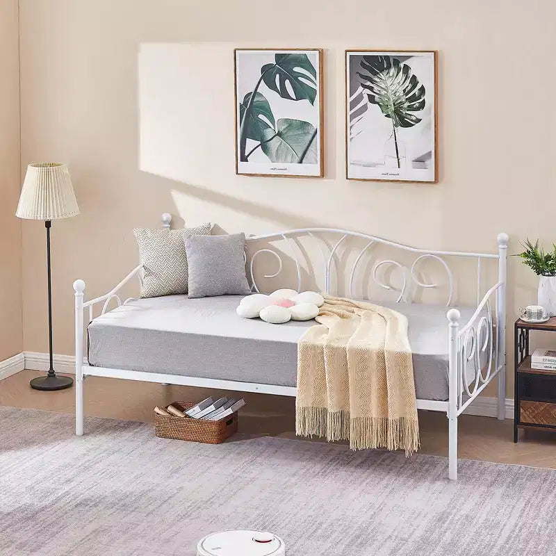 Cadre de lit de repos double en métal – Noir/Blanc/Or/Rose, Canapé et lit, 1 personne