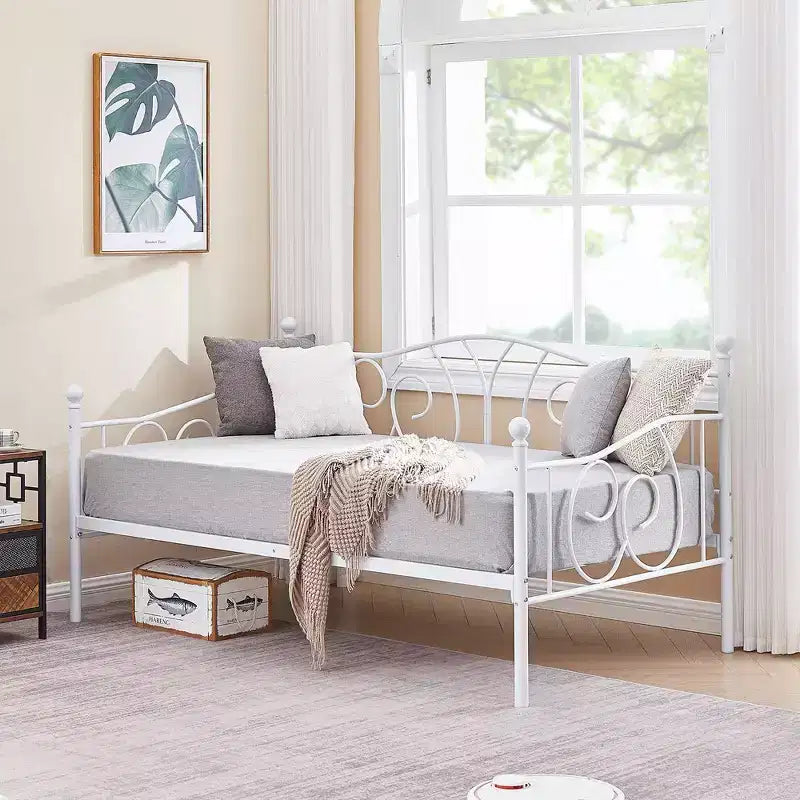 Cadre de lit de repos double en métal – Noir/Blanc/Or/Rose, Canapé et lit, 1 personne