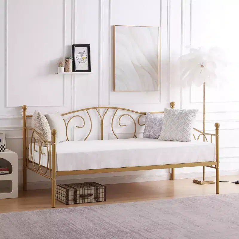 Cadre de lit de repos double en métal – Noir/Blanc/Or/Rose, Canapé et lit, 1 personne